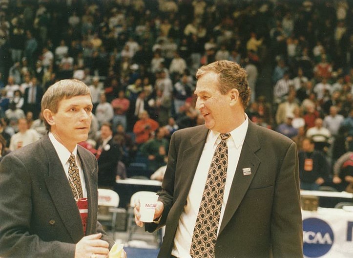 Tolokan pictured with Naismith Hall of Famer and former UConn men's basketball coach Jim Calhoun. Calhoun and Tolokan worked together throughout Calhoun's tenure which included winning three NCAA titles (1999, 2004, 2011) and 17 BIG EAST championships.